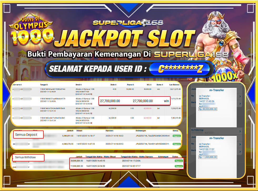 SUPERLIGA168 JACKPOT GATES OF OLYMPUS 1000 Rp.41,000,000-LUNASSS